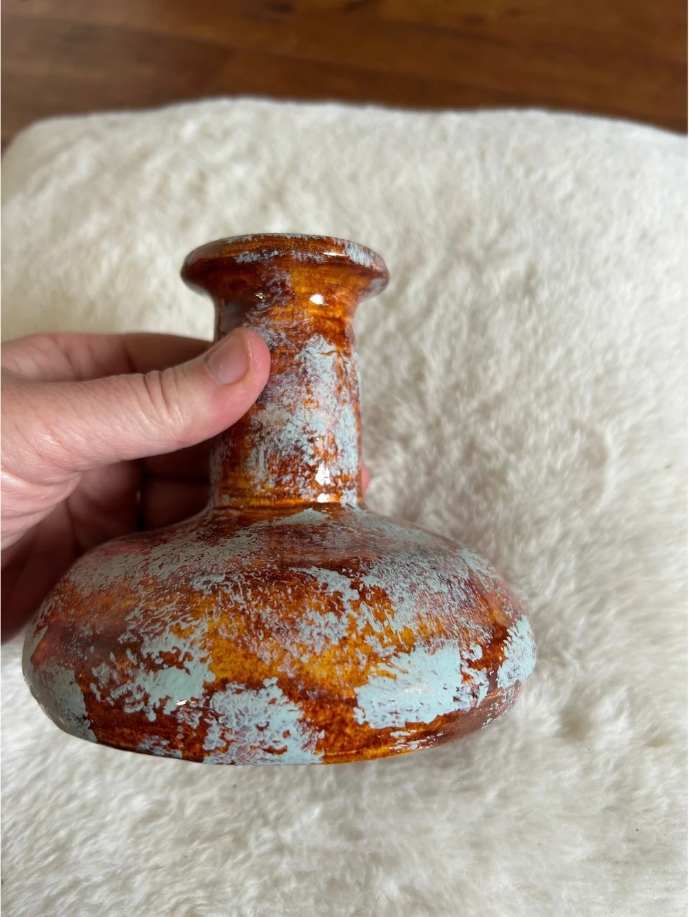 Vintage Ceramic Vase with Rust and Blue Glaze